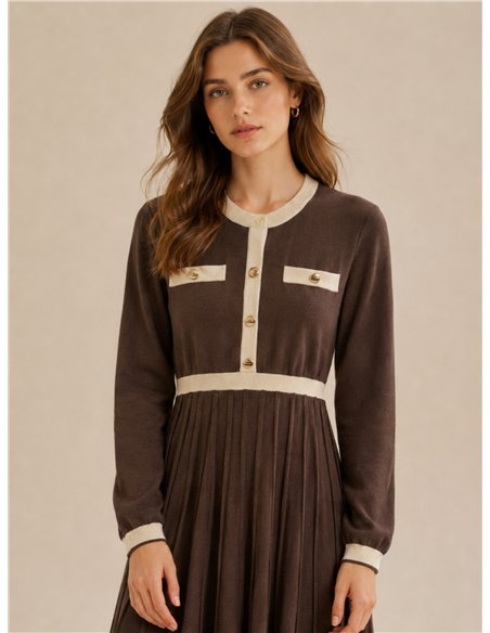 Vestido midi de punto falda plisada