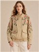 Chaqueta bordada floral bajo fruncido