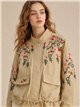 Chaqueta bordada floral bajo fruncido