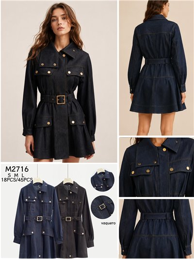 Vestido camisero vaquero con cinturón 2