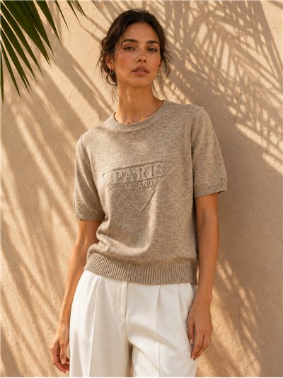 Jersey manga corta letras de strass