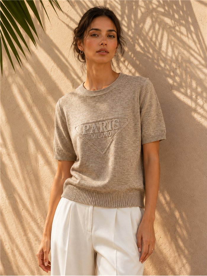 Jersey manga corta letras de strass