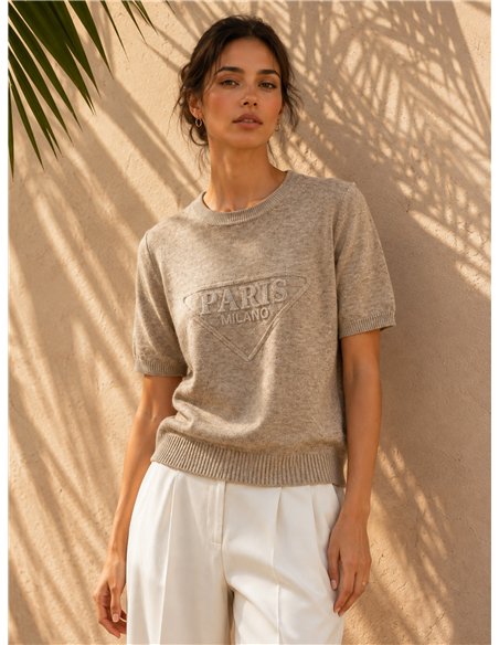 Jersey manga corta letras de strass