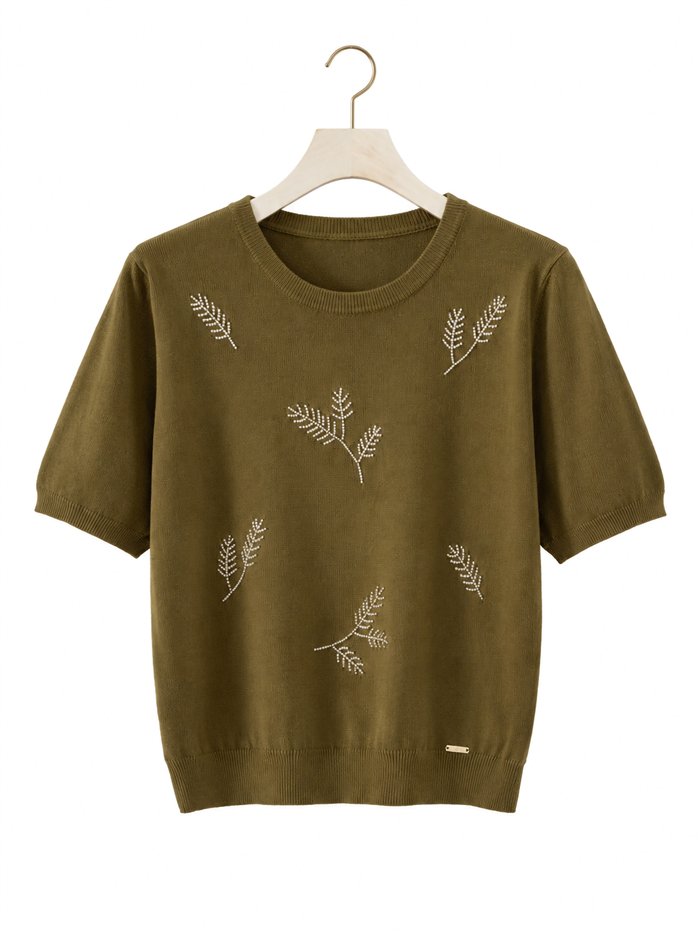 Kurzärmeliger Pullover mit Perlenstickerei