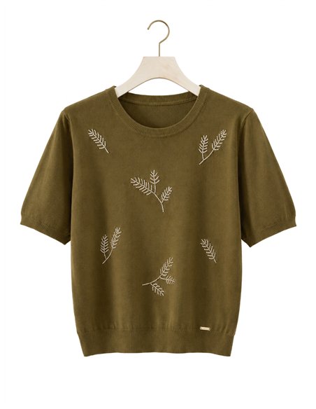 Kurzärmeliger Pullover mit Perlenstickerei