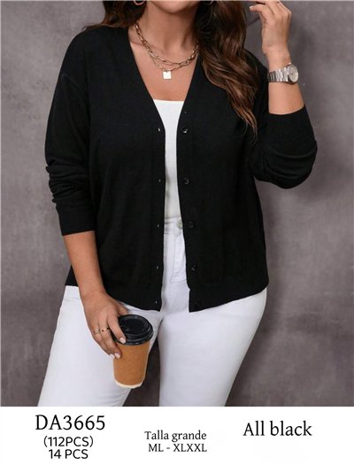 Cárdigan negro talla grande punto fino 2