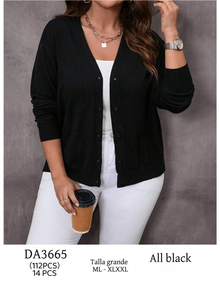 Cárdigan negro talla grande punto fino