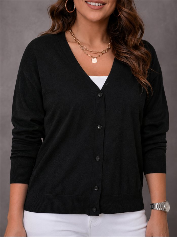 Cárdigan negro talla grande punto fino
