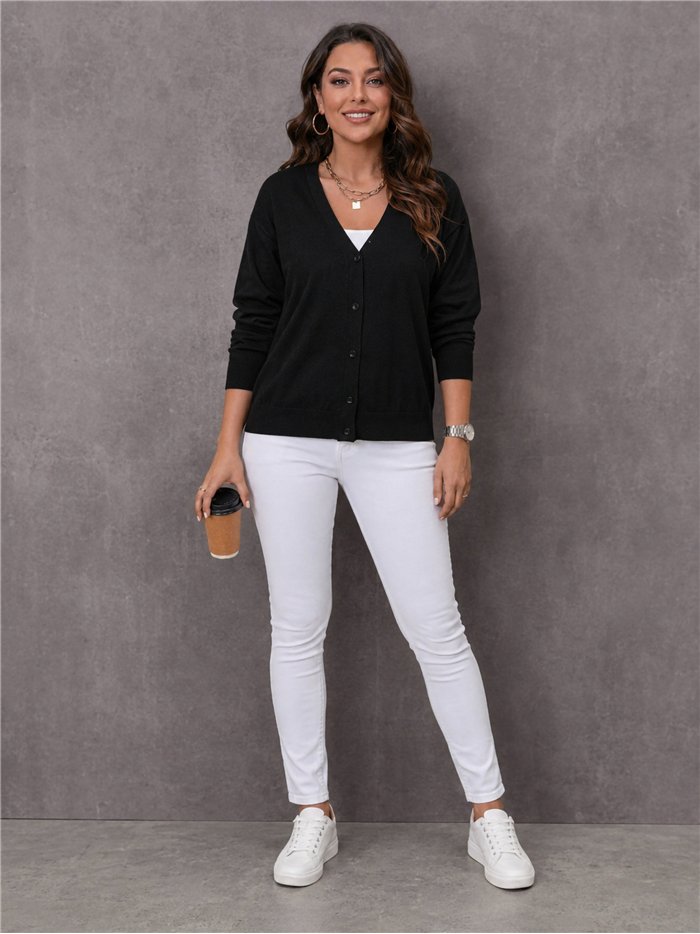 Cárdigan negro talla grande punto fino