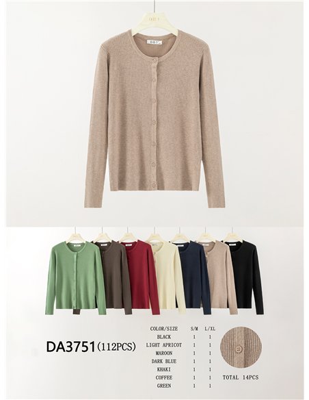 Gerippte Strickjacke mit Rundhalsausschnitt