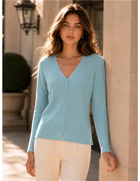 Cardigan a coste con mini bottoni