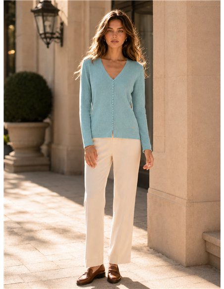 Cardigan a coste con mini bottoni