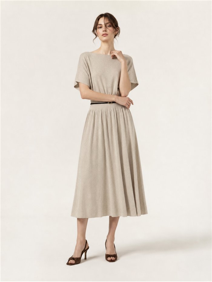 Vestido midi de punto cinturón