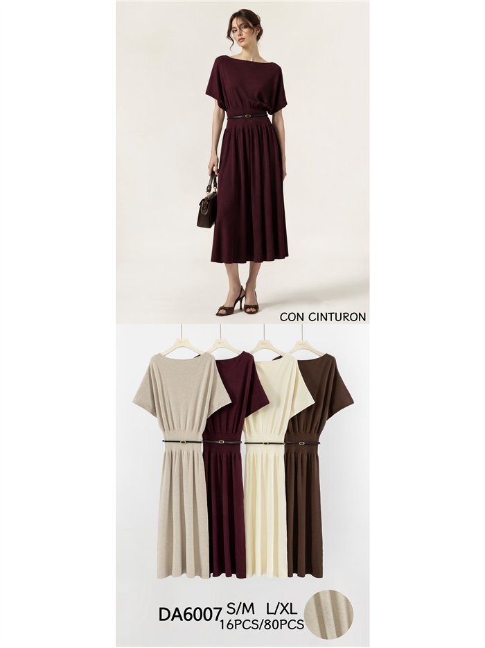 Vestido midi de punto cinturón