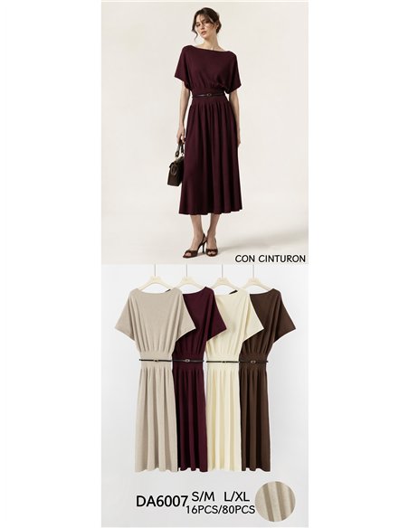 Vestido midi de punto cinturón