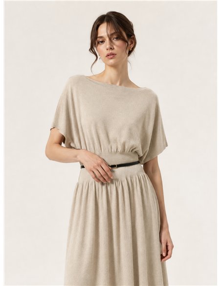 Vestido midi de punto cinturón