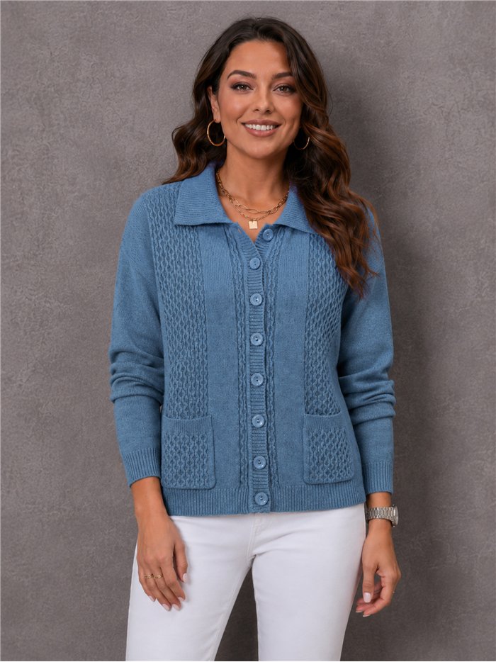 Cárdigan trenzado cuello solapa