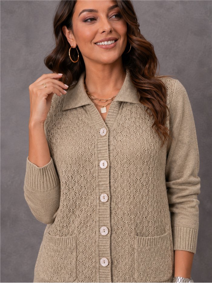Cardigan testurizzato con collo a revers