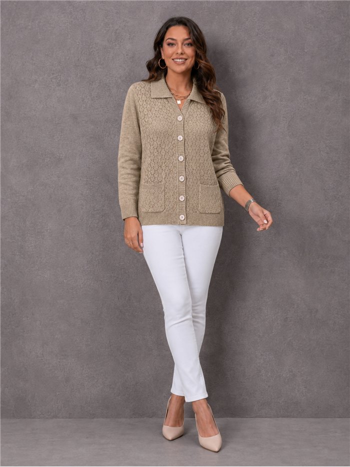 Cardigan testurizzato con collo a revers