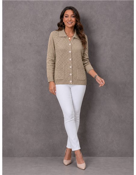 Cardigan testurizzato con collo a revers