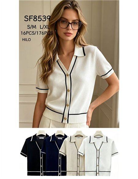 Chaqueta de punto fino ribetes a contraste