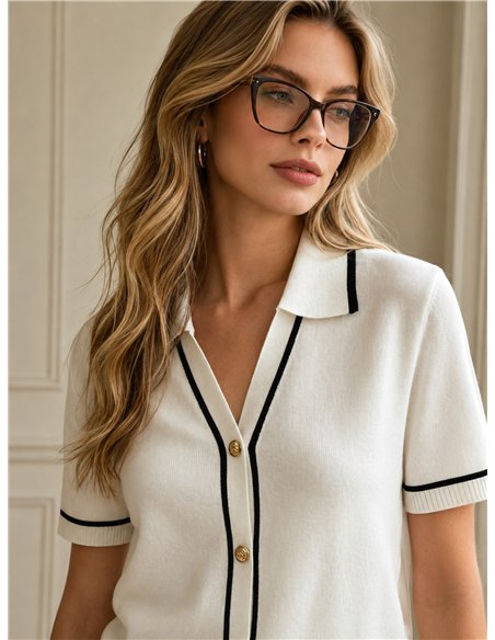 Chaqueta de punto fino ribetes a contraste