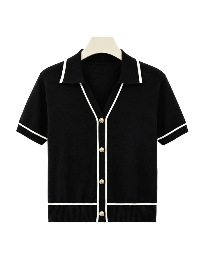 Chaqueta de punto fino ribetes a contraste