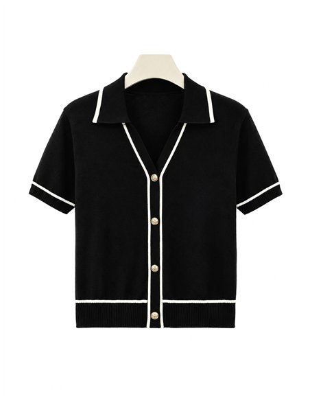 Chaqueta de punto fino ribetes a contraste