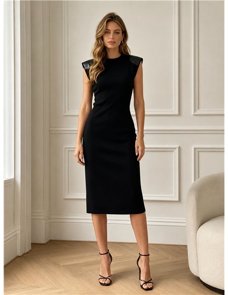 Vestido midi hombros a contraste
