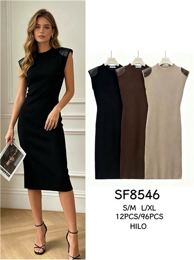 Vestido midi hombros a contraste 2
