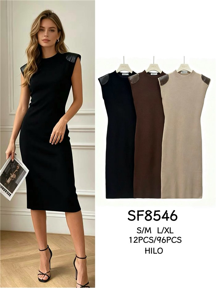 Vestido midi hombros a contraste