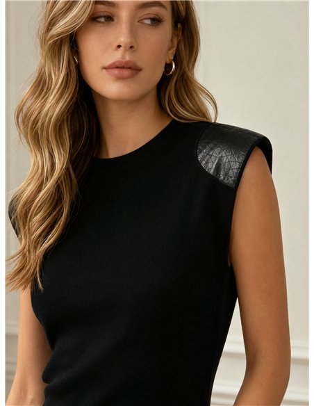 Vestido midi hombros a contraste