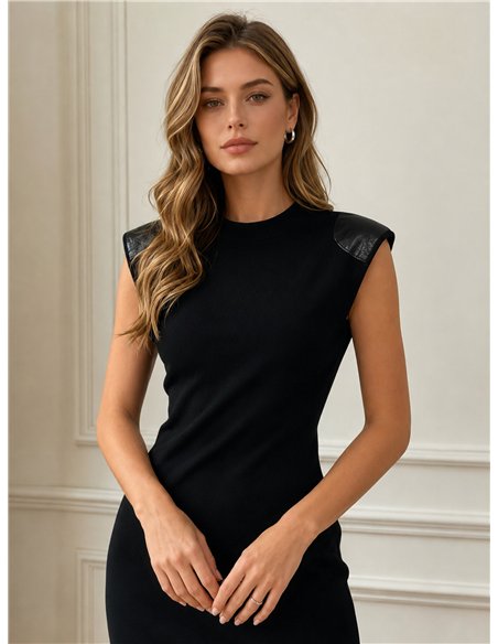 Vestido midi hombros a contraste