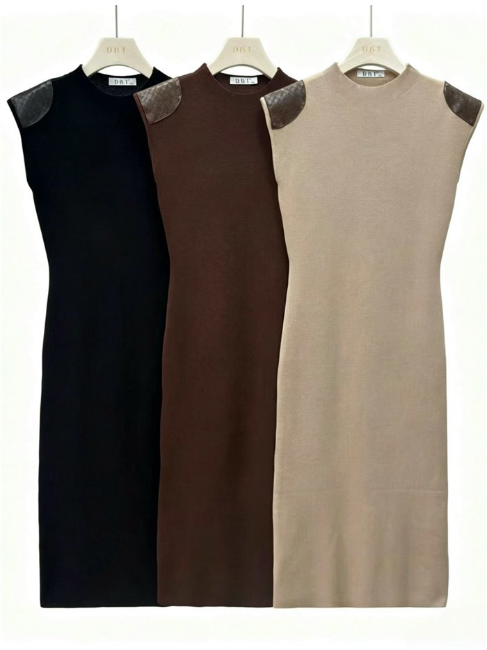 Vestido midi hombros a contraste