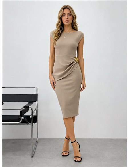 Vestido midi fruncido hebilla