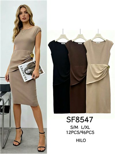 Vestido midi fruncido hebilla 2