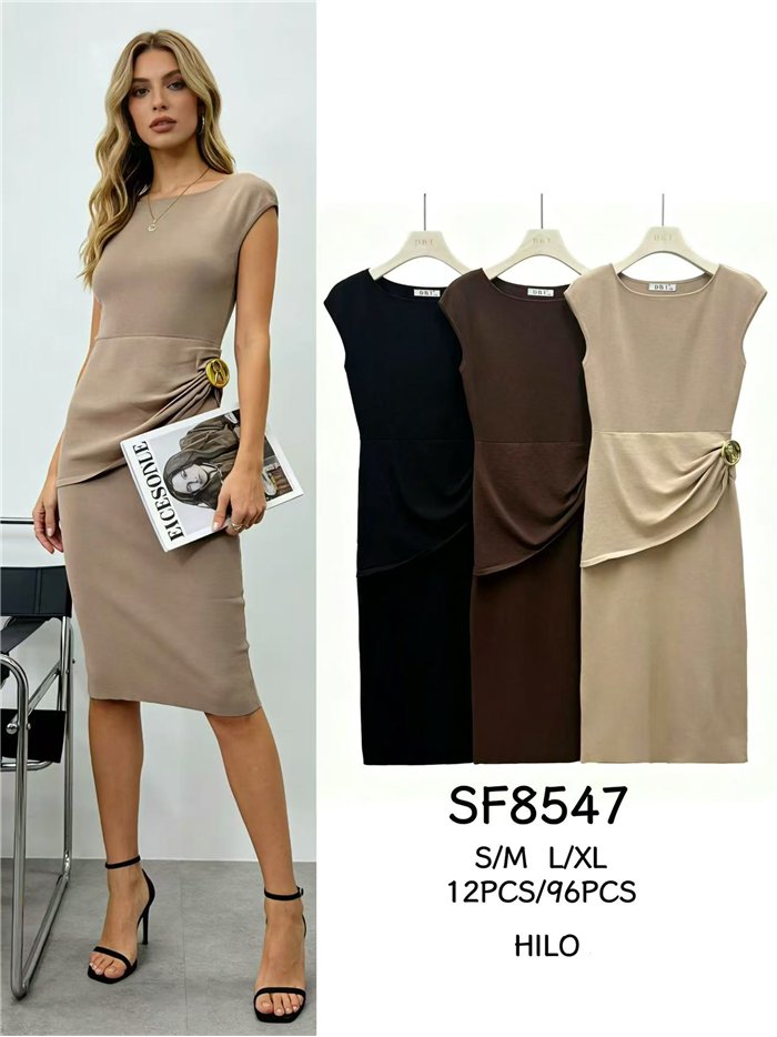 Vestido midi fruncido hebilla