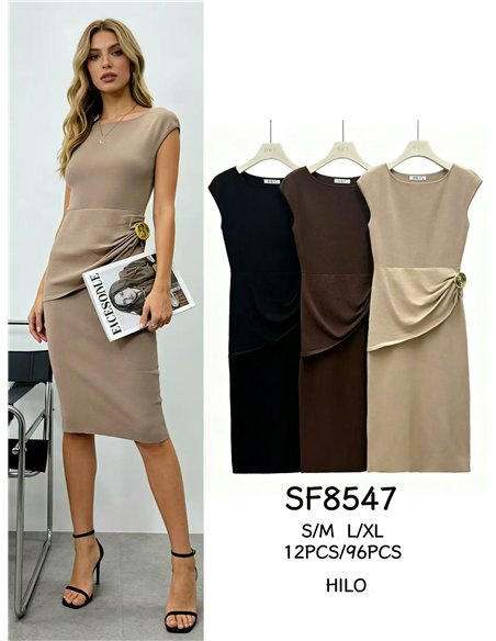 Vestido midi fruncido hebilla