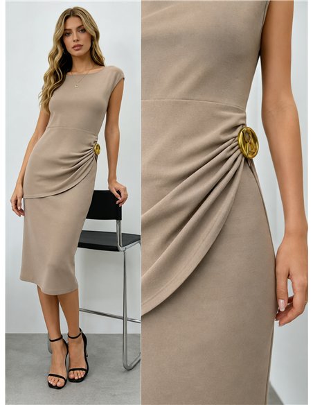 Vestido midi fruncido hebilla