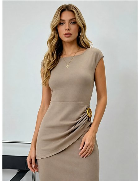 Vestido midi fruncido hebilla