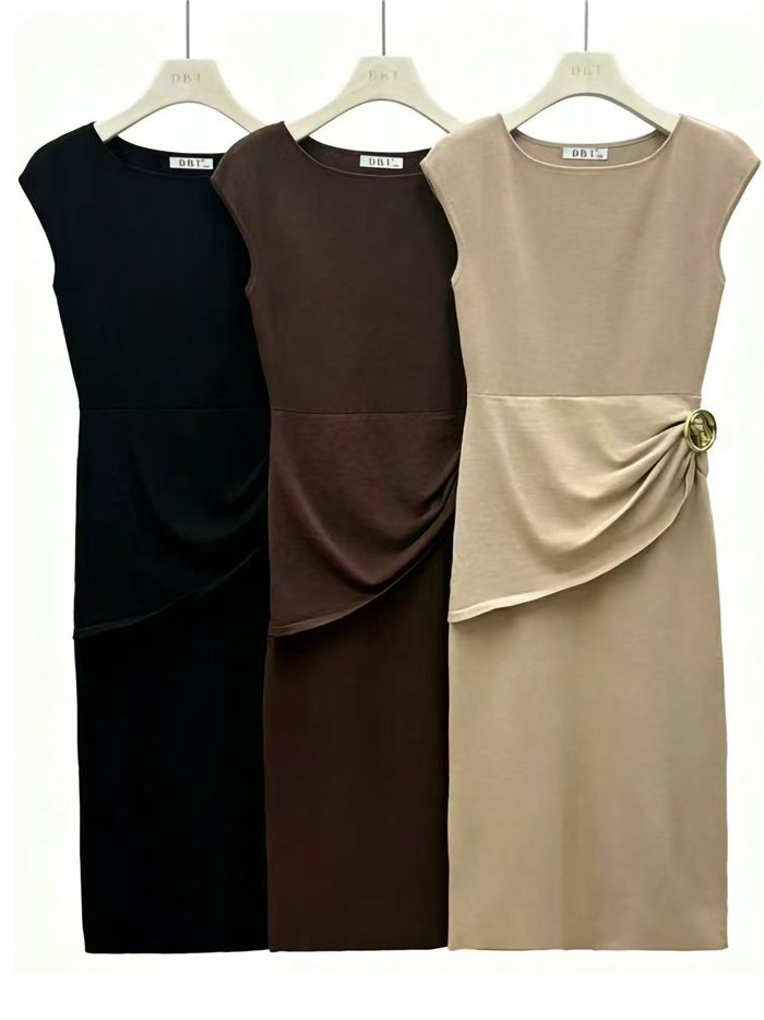 Vestido midi fruncido hebilla