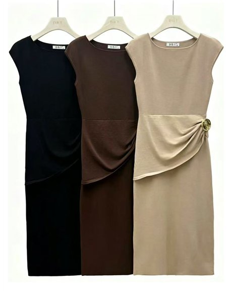 Vestido midi fruncido hebilla