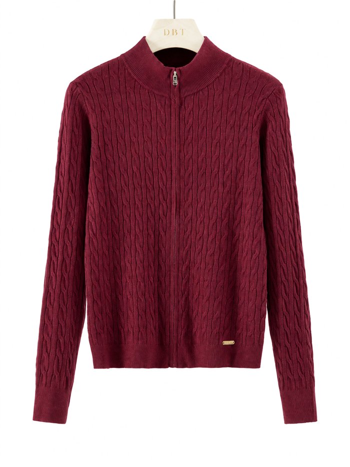 Chaqueta de punto trenzado cremallera