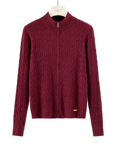 Chaqueta de punto trenzado cremallera