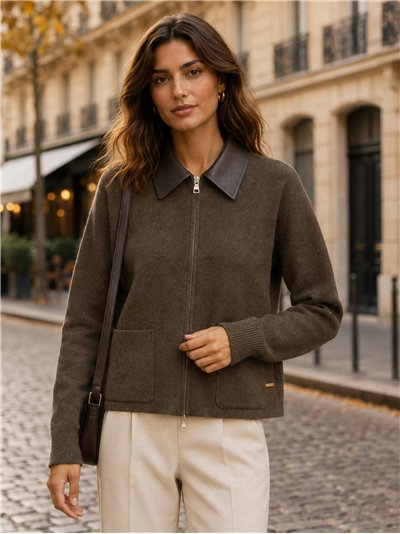 Chaqueta punto cuello efecto piel