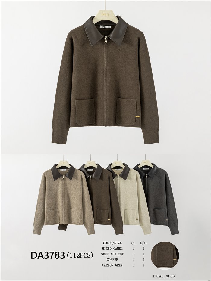 Chaqueta punto cuello efecto piel