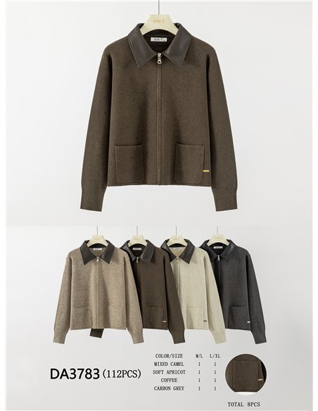Chaqueta punto cuello efecto piel