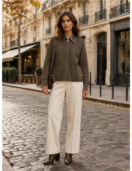 Chaqueta punto cuello efecto piel