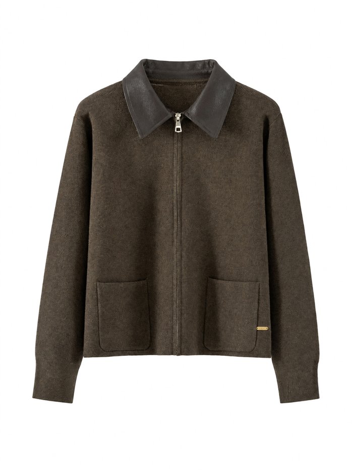 Chaqueta punto cuello efecto piel