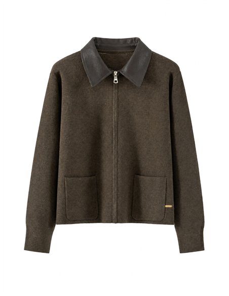 Chaqueta punto cuello efecto piel